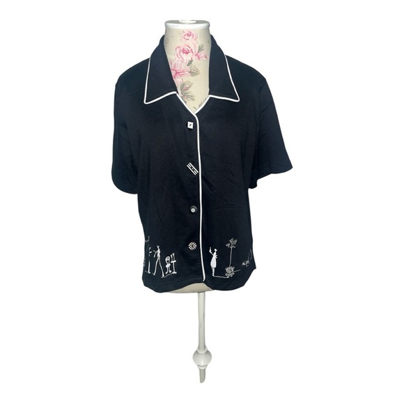 Koret Tops - Koret Black Button Down Shirt with White Accents
